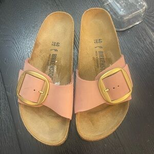 Birkenstock Blush Sandals with Gold Buckle